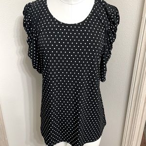 Coco Bianco Polka Dot Ruffle Shoulder Blouse